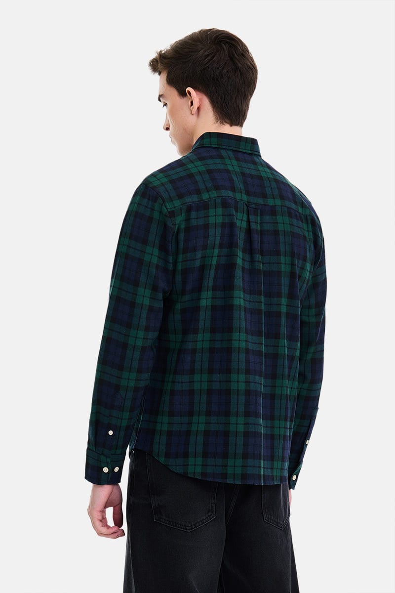 Men's Green & Navy Checked Casual Shirt